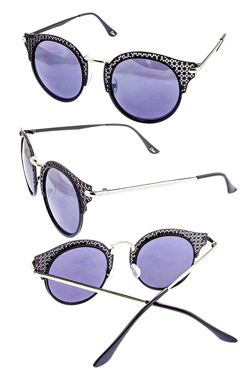 Etched Round Half Frame Metal Sunglasses