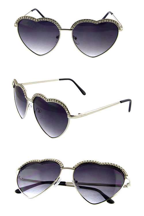 Womens heart shaped rhinestone metal sunglasses