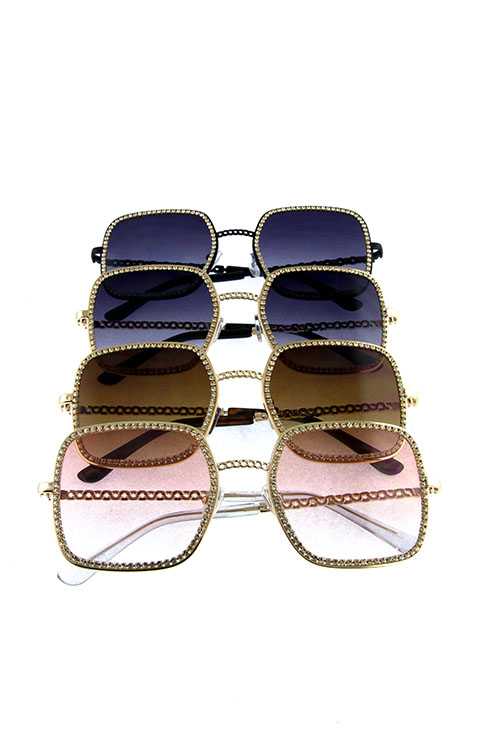 Womens metal square shaped rhinestone sunglasses