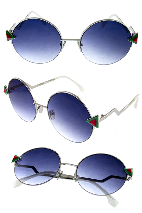 Womens metal round flat lens zigzag sunglasses