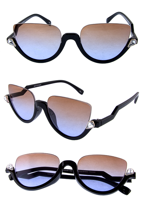 Womens top rimless rhinestone cat eye sunglasses