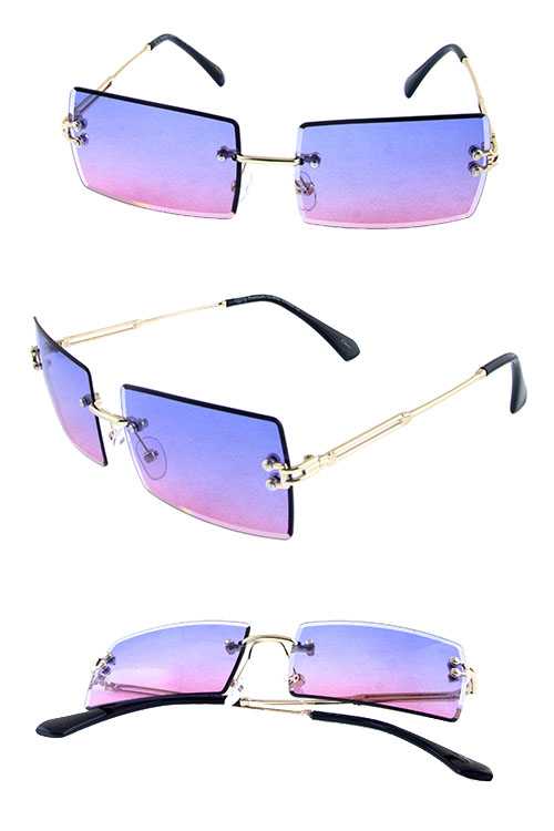 Womens modern square rimless metal sunglasses