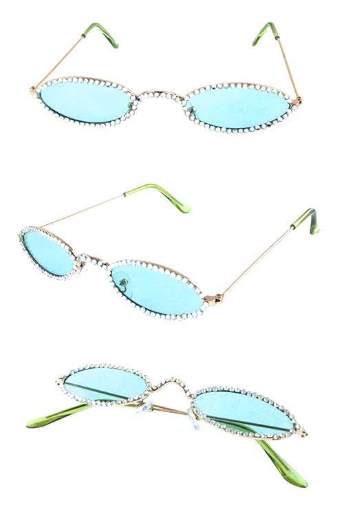 Womens oval rhinestone metal sunglasses