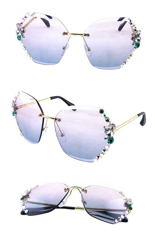 Womens metal rimless rhinestone style sunglasses