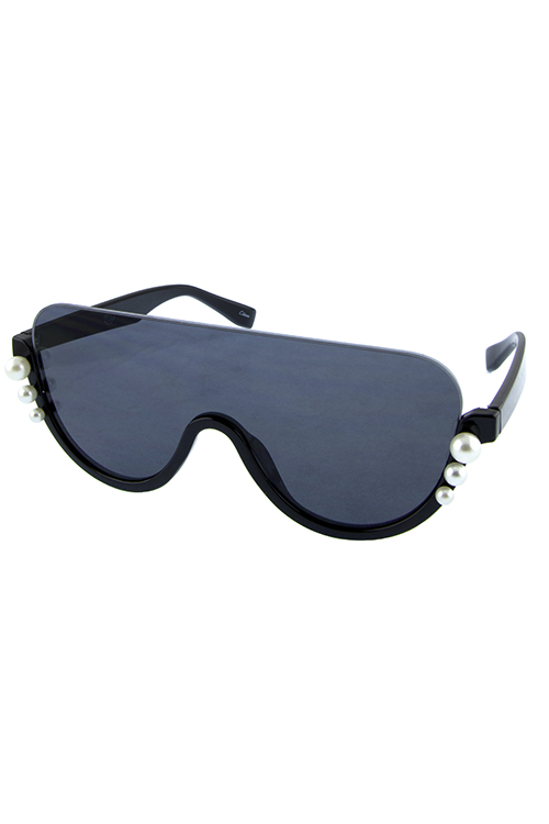 Womens flat rounded aviator pearllike sunglasses