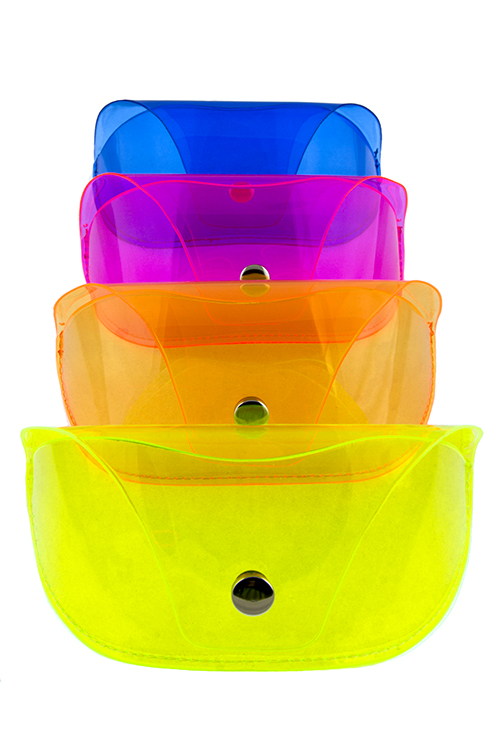 Transparent plastic sunglass buttonlock cases