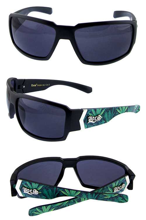 Mens plastic square green leaf retro sunglasses