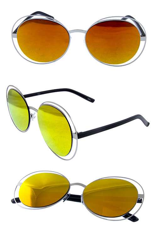 Womens rounded wired cutout oval metal sunglasses