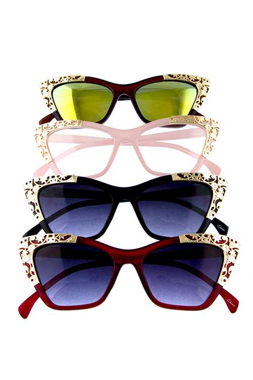 Womens cat eye style metal high pointed engraved blended plastic