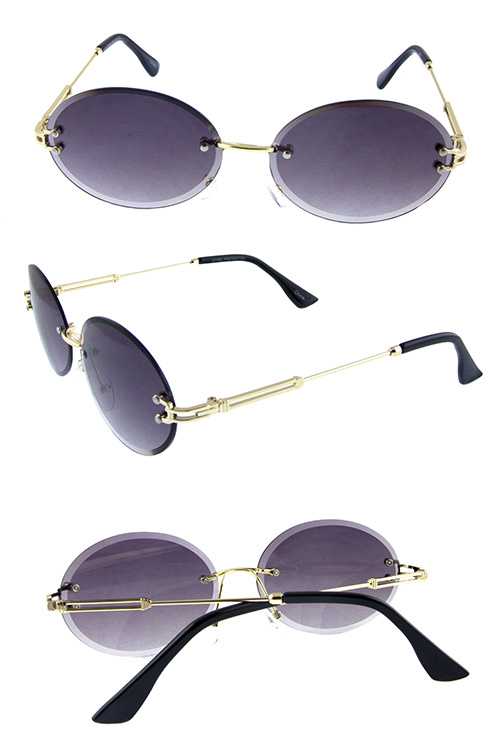 Womens metal rimless oval rounded sunglasses