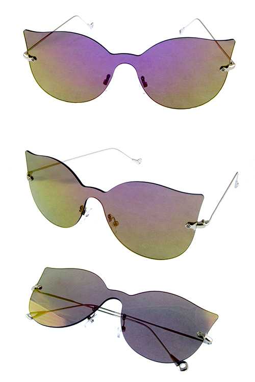 Womens rimless butterfly one piece lens metal sunglasses