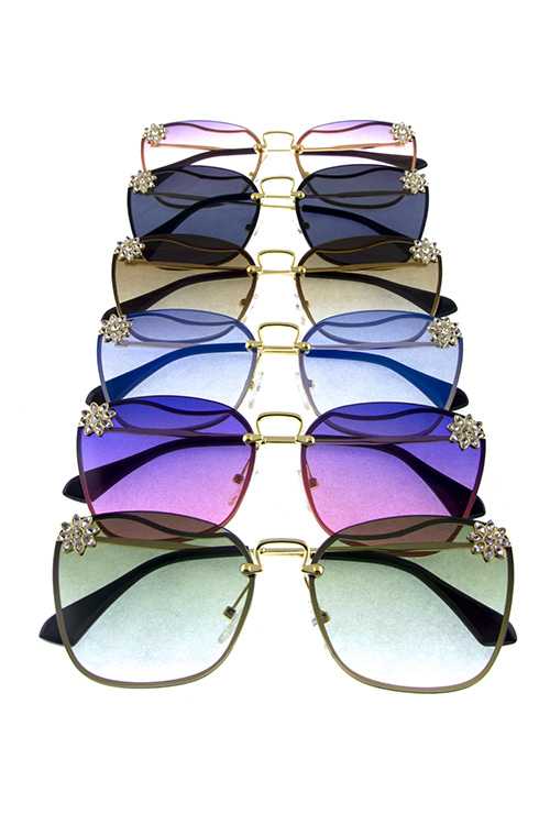 Womens rimless metal square rhinestone sunglasses