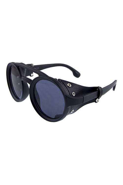 Unisex rounded leather sideshield sunglasses