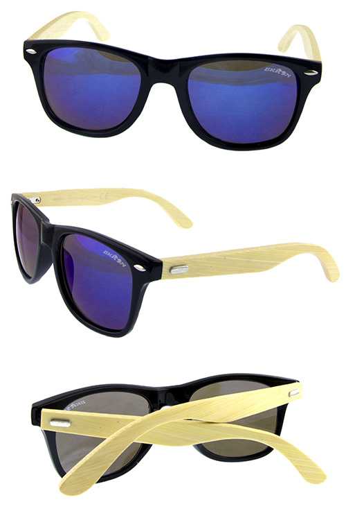 Unisex wood blended square horned sunglasses