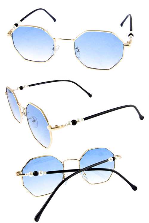 Womens pearllike detailed geometric metal sunglasses