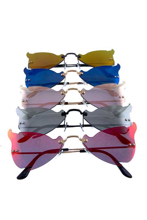 Womens rimless horned pointed metal sunglasses