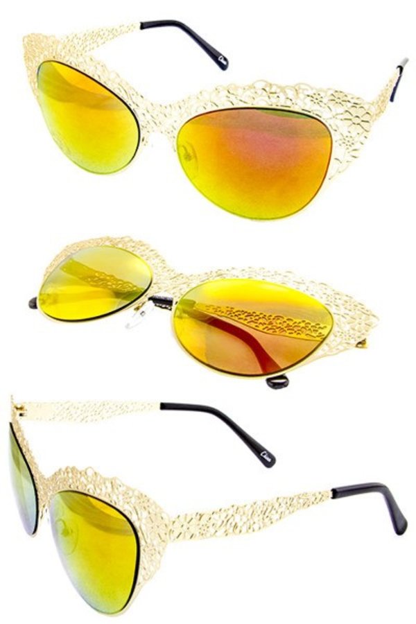 Enchated Etched Metal Cat Eye Sunglasses